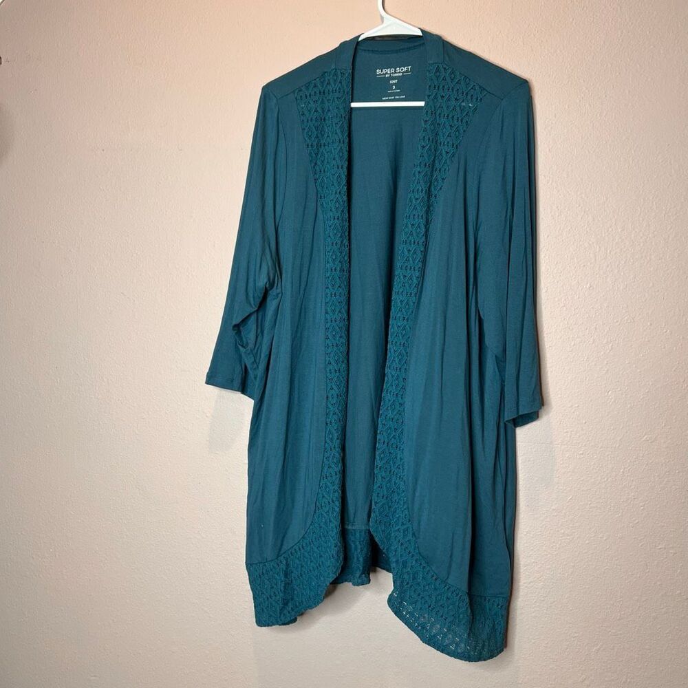 Torrid Super Soft Crochet Trim Cardigan teal color - Picture 5 of 10